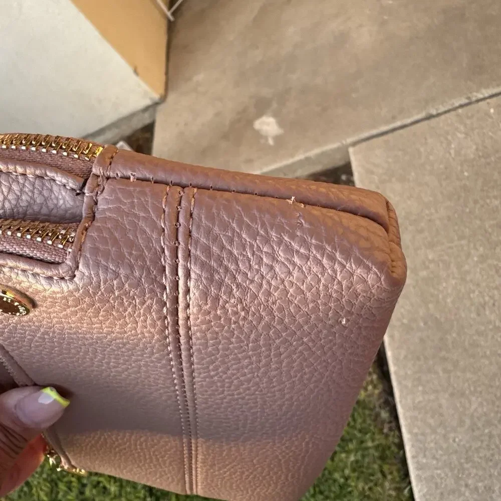 Steve Madden Double-Zip Wristlet Wallet Taupe Mocha Blush Pebbled Faux Leather